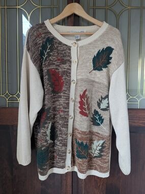 🍁🍂 Chrysantheme | Fall Autumn Leaves Cardigan | Women's Size 18/20